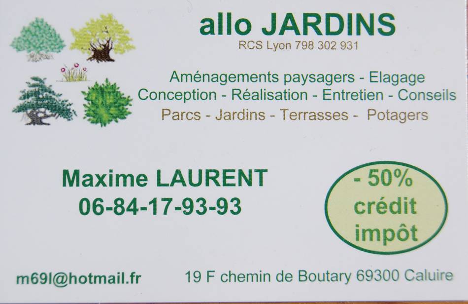 Carte de visite de Maxime Laurent, créateur d'Allo Jardins.