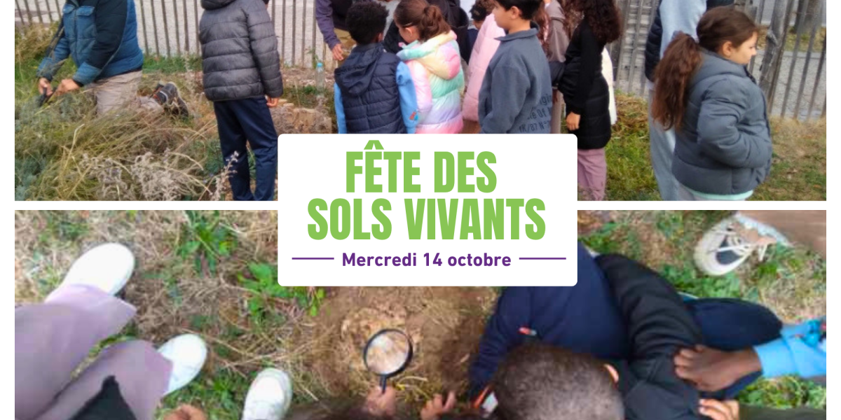Des enfants autour d'une loupe regardant dans le sol